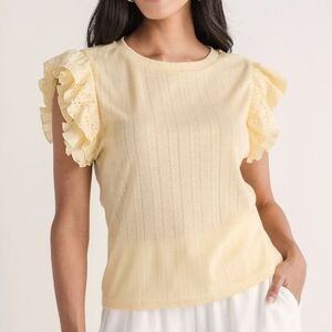 Hem and Thread Pointelle Ruffle Top L